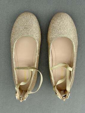 Kiderence Girls Gold Glitter Ballet Flats with Back Zipper